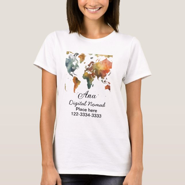T-shirt Plan du monde ajouter votre nom texte place téléph (Devant)