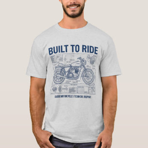 T-shirt Plan technique de moto vintage Built To Ride bleu