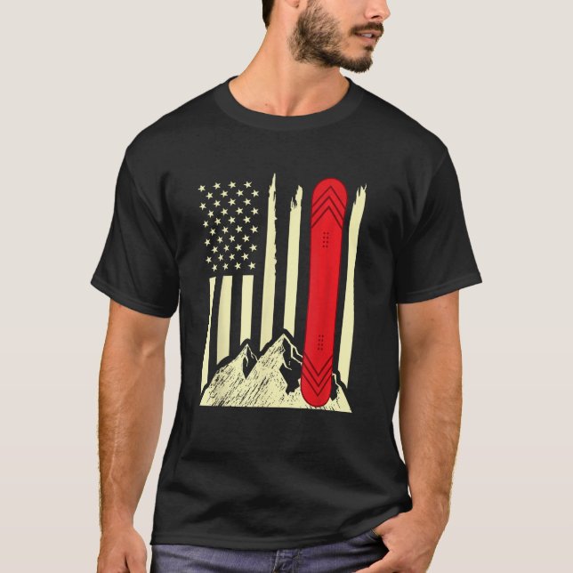 T-shirt Planche à neige Ski Planche à neige Drapeau Améric (Devant)