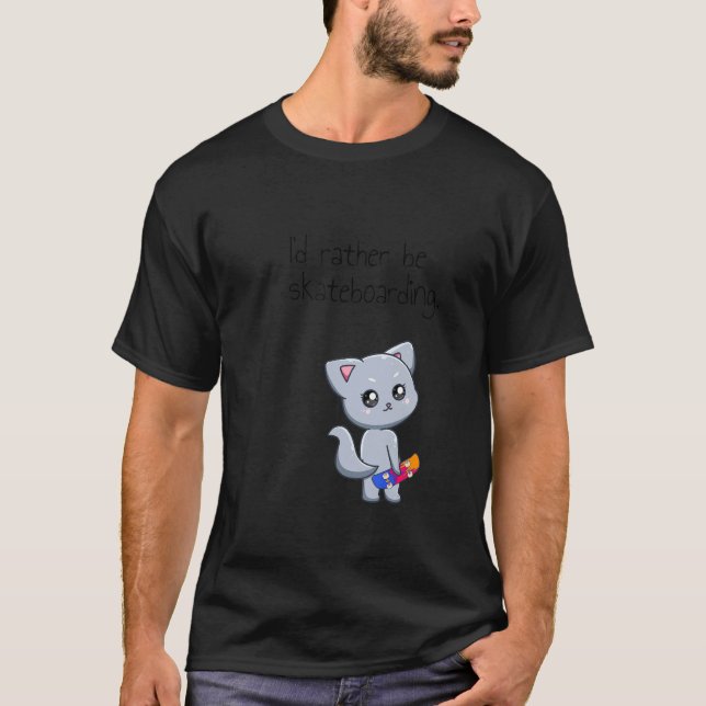 T-shirt Planche à roulettes Chat de skateboard Va faire de (Devant)