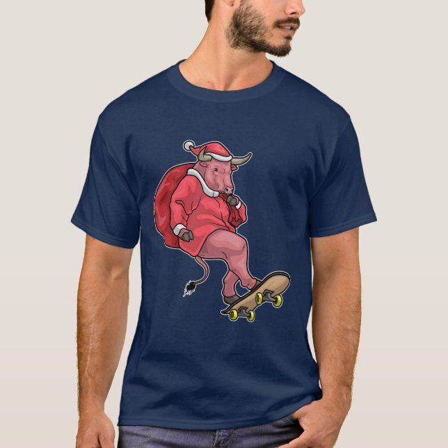 T-shirt Planche à roulettes de Noël Bull (Devant)