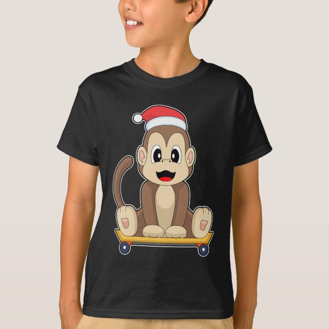 T-shirt Planche à roulettes de Noël singe (Devant)
