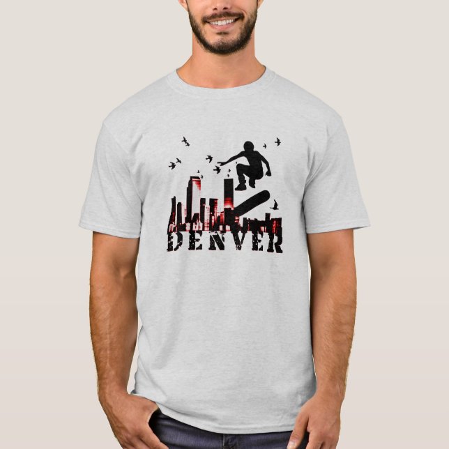 T-shirt planche à roulettes. le feu de Denver (Devant)