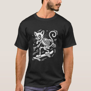 T-shirt Planche à roulettes squelette de chat effrayant Ha