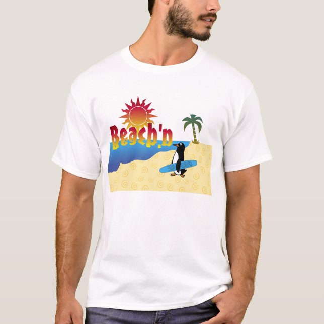 T-shirt Planche de surf de pingouin de Beach'n d'amusement (Devant)