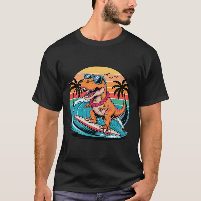 T-shirt Planche de surf dinosaure drôle Plage Été Surfant  (Devant)