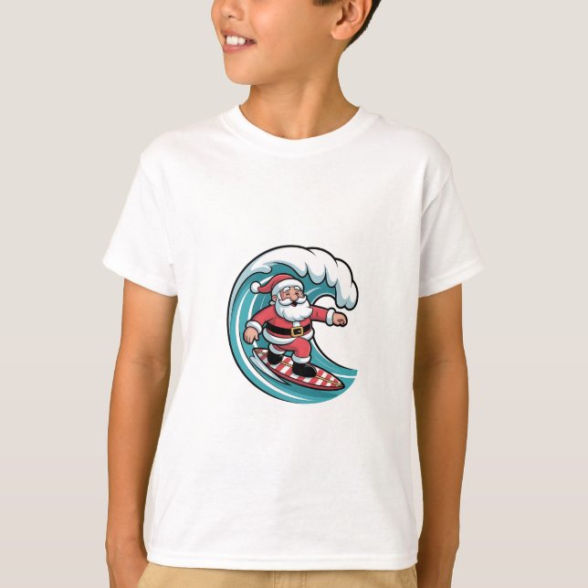 T-shirt Planche de surf drôle de Noël Santa surfant (Devant)