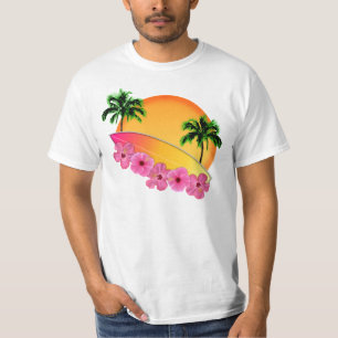 T-shirt Planche de surf et fleurs d'Hibiscus
