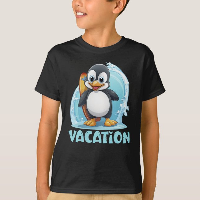 T-shirt Planche de surf Pingouin de vacances (Devant)