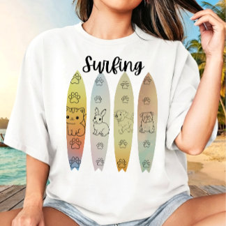 T-shirt Planche de surf pour animaux en art linéaire