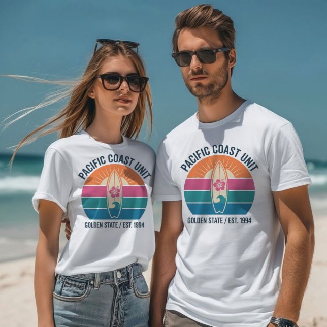 T-shirt Planche de surf Retro Pacific Coast (Vintage Pacific Coast Unit Surfboard Graphic - Retro 90s Summer Vibes)