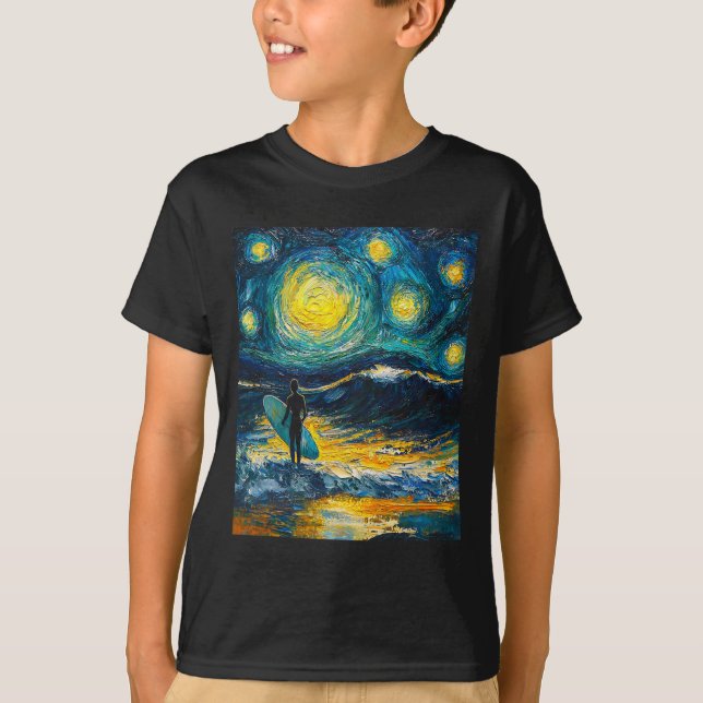 T-shirt Planche de surf Surfing - Style Van Gogh - Étoilé (Devant)