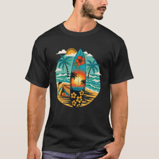 T-shirt Planche de surf vintage plage tropicale hawaïenne 