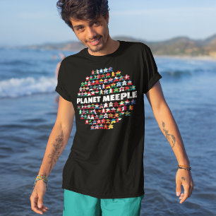 T-shirt Planet Meeple, White Text Mens Chemise