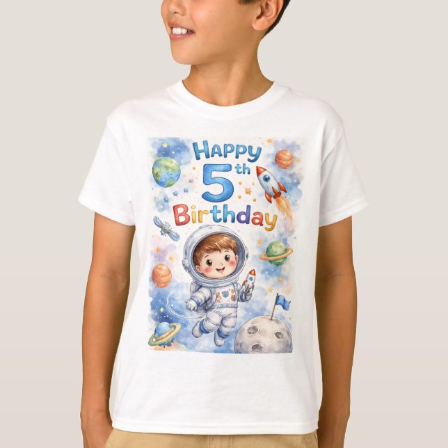 T-shirt Planète Espace Anniversaire Fusée spatiale Garçon  (Devant)