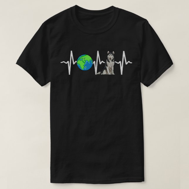 T-shirt Planète mondiale Terre Sibérie Husky Heartbeat Dog (Design devant)