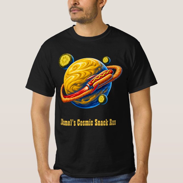 T-shirt Planète Moutarde Chien Chaud Spatial en Orbite (Devant)