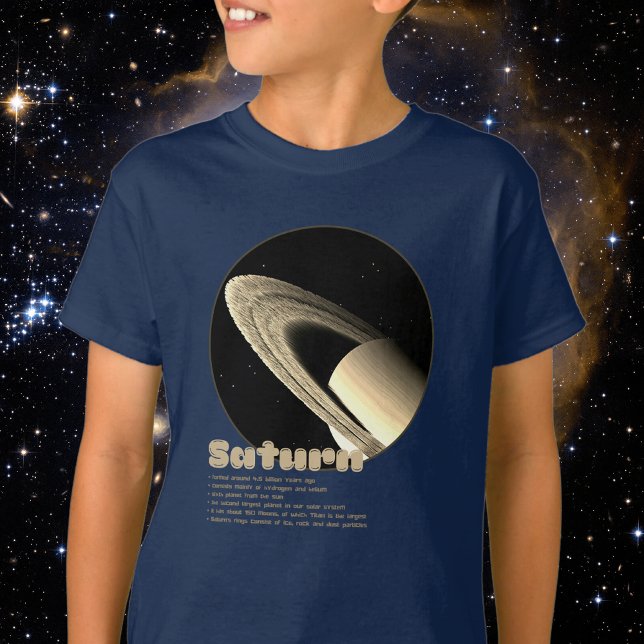 T-shirt Planète Saturne avec anneaux et faits enfants (Créateur téléchargé)