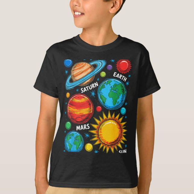T-shirt Planètes du système solaire Terre Mars Saturne Sol (Devant)