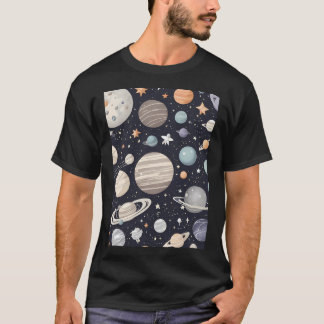 T-shirt Planètes Et Étoiles Motif Au Hasard