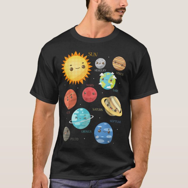 T-shirt Planètes mignonnes Idée pour enfants Science Astro (Devant)