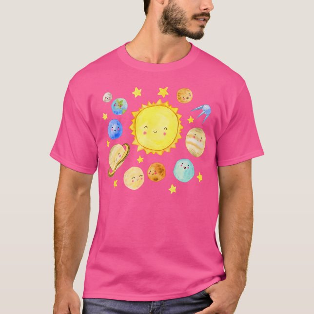 T-shirt Planètes souriantes Systèmes solaires mignons Astr (Devant)