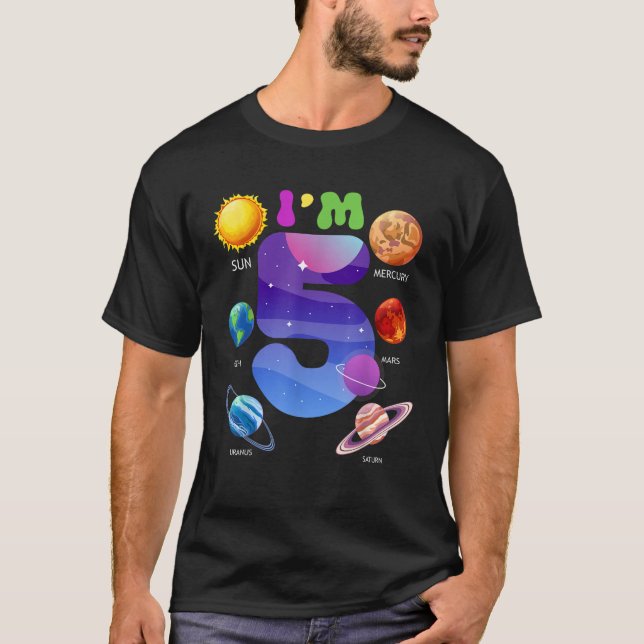 T-shirt Planètes système solaire mignonnes 5 ans 5e annive (Devant)