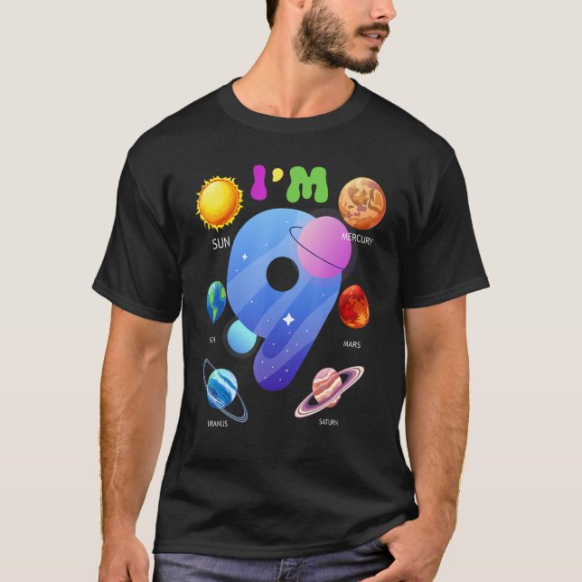 T-shirt Planètes système solaire mignonnes 9 ans 9e annive (Devant)