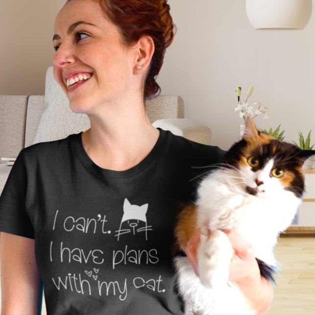 T-shirt Plans Drôle Avec Mon Chat Cute Typographie Blanche (Créateur téléchargé)