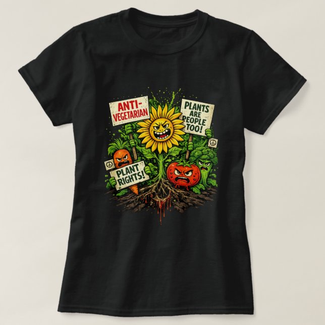 T-shirt Plant Rights Protest – Angry Veggie Revolution (Design devant)