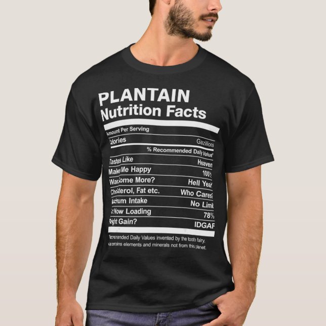 T-shirt Plantain Nutrition Facts Drôle Graphique (Devant)