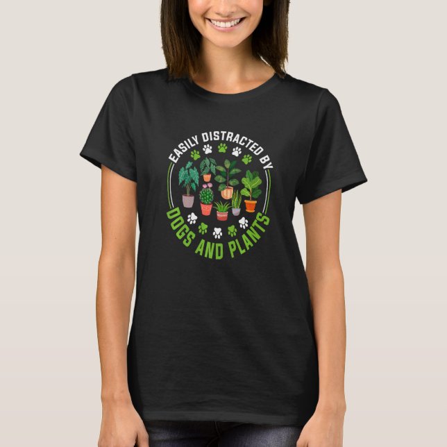 T-shirt Plante De Chien Rétro Facilement Distrait Par Chie (Devant)
