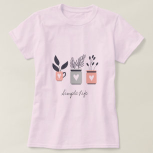 T-shirt plante de pot moderne rose et gris pastel
