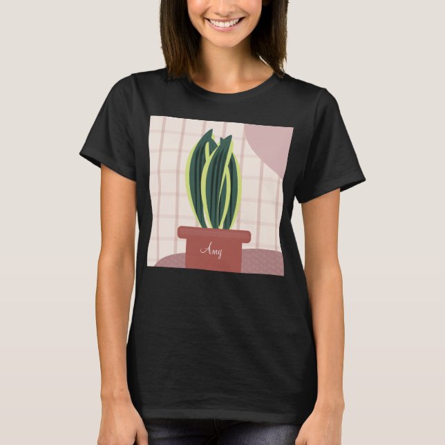 T-shirt Plante de serpent en pot mignonne avec nom personn (Devant)