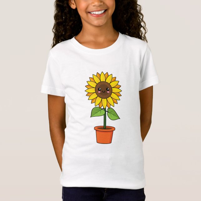 T-Shirt Plante de tournesol Kawaii dans un pot (Devant)