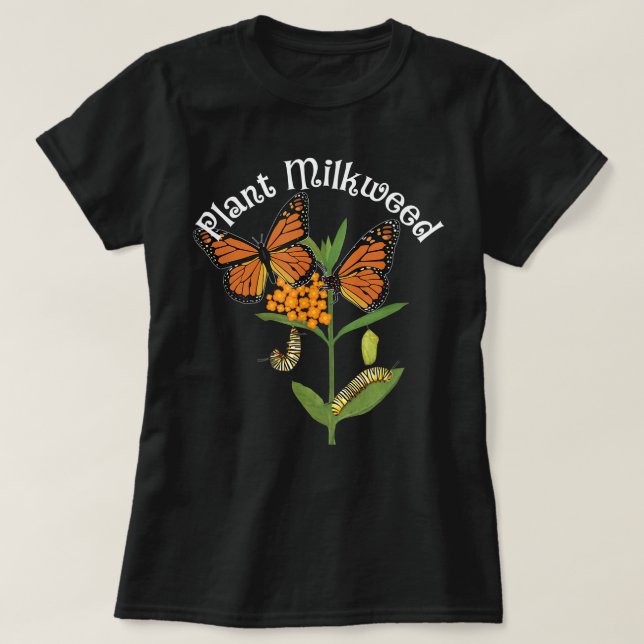 T-shirt Plante Milkweed Monarch Butterfly Tee Caterpillar (Design devant)