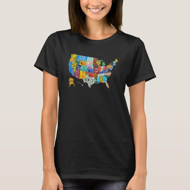 T-shirt Plaque de licence US American Map Plaque de voitur (Devant)