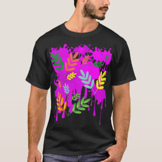 T-shirt Plat de violet avec des feuilles multicolores