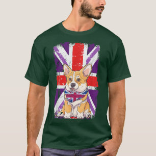 T-shirt Platinum Jubilee 2022 Corgi Puppy & Union Jack Pou