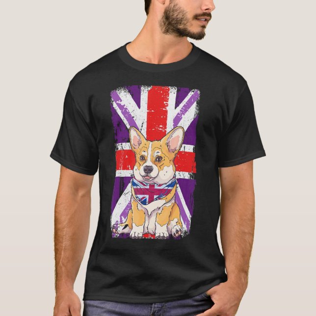 T-shirt Platinum Jubilee 2022 Corgi Puppy & Union Jack Pou (Devant)