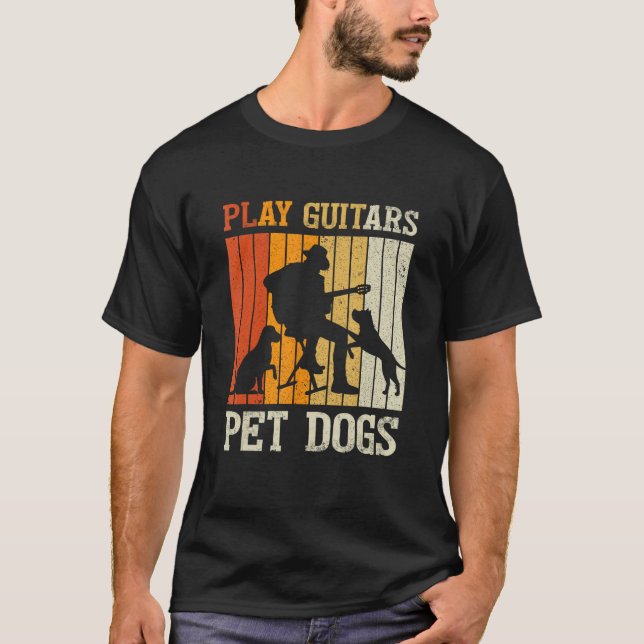 T-shirt Play Guitars Pet Dog Retro Music Guitarist Animal (Devant)