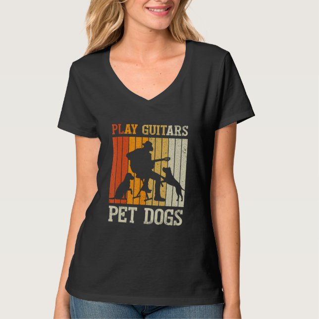 T-shirt Play Guitars Pet Dog Retro Music Guitarist Animal (Devant)