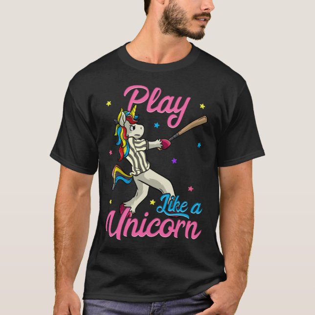 T-shirt Play Like a Unicorn Female Baseball Player (Devant)