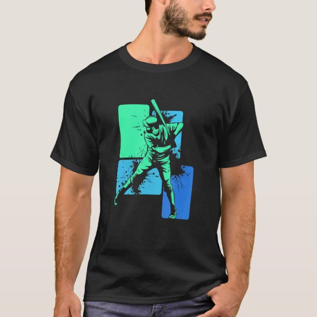 T-shirt Player Baseball Batter Green Blue Catcher Pitcher (Devant)