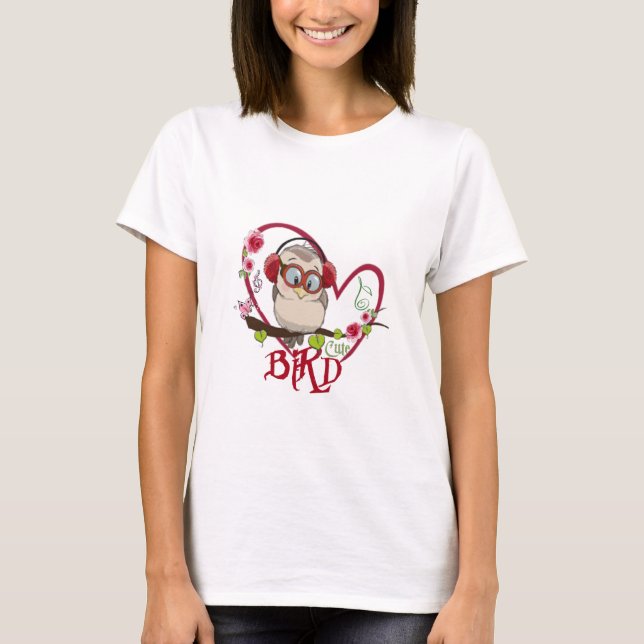 T-shirt Playera de pájaro con rosas (Devant)