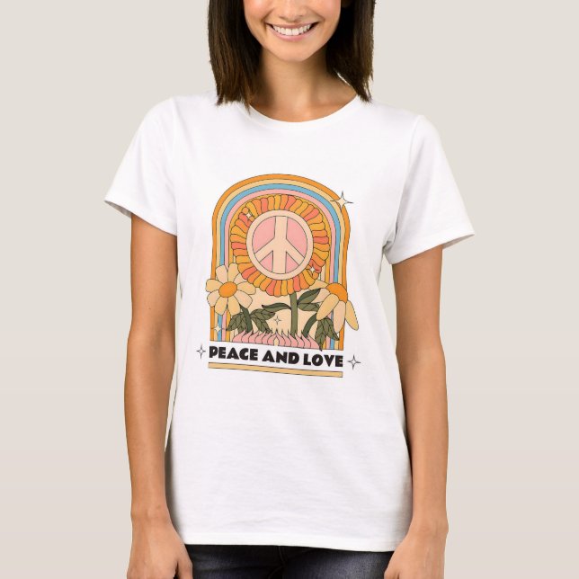 T-shirt Playera mujer. Ilustración retro hippie. (Devant)