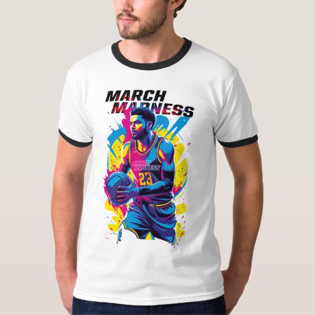 T-shirt Playera ringer Baloncesto! locura de marzo (Devant)