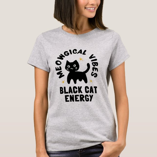T-shirt Playful Black Cat Energy, Sparkling Feline design (Devant)