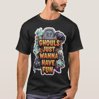 T-shirt Playful claymation Halloween characters and text G