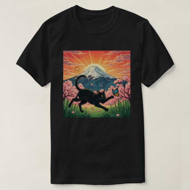 T-shirt Playful Japanese Cherry Blossom Kitty  (Design devant)